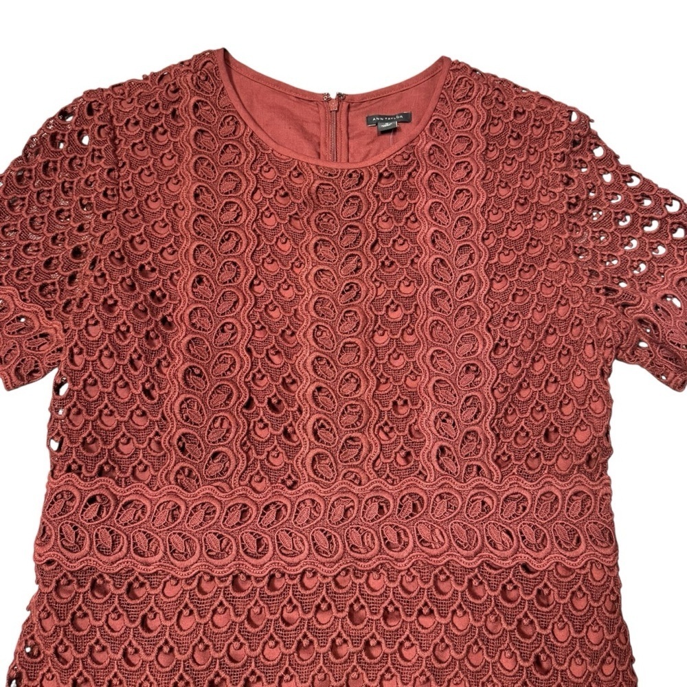 NWT New Ann Taylor Tulip Lace Cotton Burgundy Dress Size 10 - Picture 10 of 11